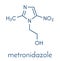 Metronidazole antibiotic drug nitroimidazole class molecule. Skeletal formula.