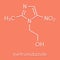 Metronidazole antibiotic drug nitroimidazole class molecule. Skeletal formula.