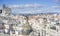 Metropolis, Panoramic aerial view of Gran Via, main shopping street in Madrid, capital of Spain, Europe.