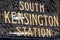 Metropolitan an district railways metal forging sign in London at the entrance South Kensington Station