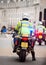 Metropolitan Police motorcycle riders escort a protest demonstration in central London, England.