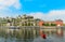 Meuse river and Citadel of Namur fortress on the hill, Namur, Wallonia, Belgium