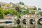 Meuse river with Jambes bridge and Citadel of Namur fortress on the hill, Namur, Wallonia, Belgium