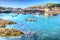 Mevagissey harbour Cornwall uk blue sea and sky on a beautiful summer day in vibrant and colourful HDR