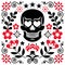 Mexical skull and flowers vector design, Halloween and Day of the Dead floral decoration - folk art style