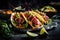 Mexican appetizer poke tacos with fish, mix of cultures, fusion. With Generative AI tehnology