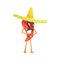 Mexican Bandit Red Hot Chili Pepper Humanized Emotional Flat Cartoon Character With Moustache Wearing Sombrero And A