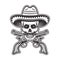 Mexican bandit skull in sombrero hat illustration