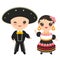 Mexican boy and girl in national costume and hat. Cartoon children in traditional Mexico dress. Isolated on white background. Vect