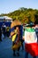 Mexican and Brazilian Football fans in the FIFA fan fest at Sparrow Hills aka Vorobyovy Gory in Moscow at FIFA football world cup