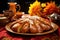 mexican bread of the dead pan de muerto on a plate