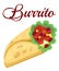 Mexican Burrito Icon. Illustration of an appetizing cartoon fast food Mexican burrito icon, with corn wrap, salad leaves, tomatoes