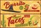 Mexican burrito and tacos retro vector banners