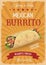 Mexican burrito vector retro poster, hot roll