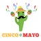 Mexican cactus cartoon character cinco de mayo banner