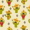 Mexican cactus seamless pattern. Cute cactus with guitar, sombrero, maracas