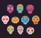 Mexican calavera cartoon sugar skulls vector set