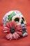 Mexican Calavera with colorful flowers