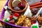 Mexican candies on wooden background