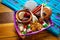 Mexican candies on wooden background