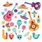 Mexican carnival items flat illustration