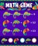 Mexican cartoon chameleons, math game worksheet