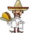 Mexican chef with taco cartoon illustration