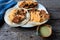 Mexican chicken milanese tacos with red rice