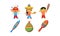 Mexican Cinco De Mayo holiday elements set, children celebrating a traditional Pinata vector Illustration