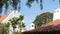 Mexican colonial style suburban, hispanic house exterior, green lush garden, San Diego, California USA. Mediterranean