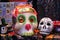 Mexican colorful hand painted skulls skeleton, dias de los muertos day of the death dead