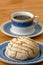 Mexican Concha sweet bread with coffee cup