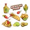 Mexican cuisine. A set of popular Mexican dishes. Fast food. Vector illustration.