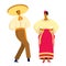 Mexican dancing couple in traditional costumes. Vector illustration flat design.