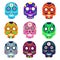 Mexican day of the dead concept vector illustration. Muerte festival. Colorful set skulls on white background