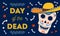 Mexican Day of the Dead design template with painted skull in sombrero. Hand drawn illustration
