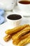 Mexican dessert churros with chocolate sauce