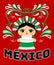 Mexican Doll with decorative ornaments and vector Mexico text.