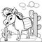 Mexican donkey in the desert. Vector black and white coloring page.