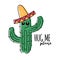 Mexican doodle cactus with hug me please inscription. Vector t-shirt print