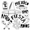 Mexican elements and words collection. Cinco de mayo holiday decor. Doodle hand drawn decorations for your design