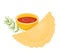 Mexican Empanada with sauce. Traditional popular mexican food. Vector illustration of Latin American national dish for