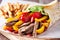 Mexican fajita, wrap made of tortilla, beef, fresh vegetables.