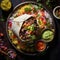 Mexican Feast: Overhead View of a Delectable Burrito Platter on Aztec Cloth