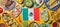 Mexican festive food for independence day independencia - around mexican flag. Top view , Yellow background