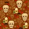 Mexican Festive vector seamless pattern. Skull, tequila, maracas, cactus, chili.