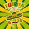 Mexican Fiesta Party Invitation with maracas, sombrero and mustache. Hand drawn vector illustration poster