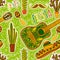 Mexican Fiesta Party. Seamless pattern with maracas, sombrero, mustache, cacti and guitar.