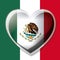 Mexican flag colorful silhouette with 3D heart over emblem