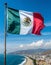 Mexican flag waving in the wind isolated Mexico